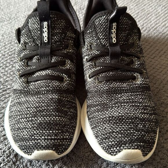 Adidas Cloudfoam Pure Black White Knit Slip-On Running Sneakers Size 6 - Picture 6 of 13